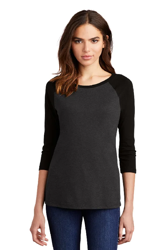 District Womens Perfect Tri 3/4 Sleeve Crewneck T-Shirt - Black Frost/Black