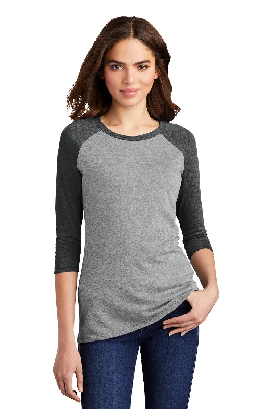 District Womens Perfect Tri 3/4 Sleeve Crewneck T-Shirt - Grey Frost/Black