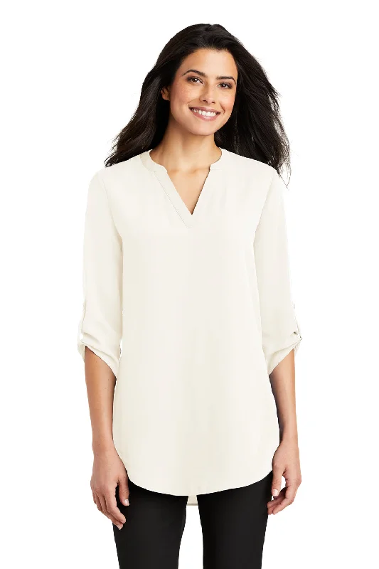 Port Authority Womens 3/4 Sleeve V-Neck T-Shirt - Ivory Chiffon White