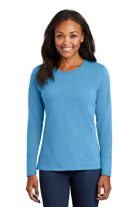 Port & Company Womens Core Long Sleeve Crewneck T-Shirt - Aquatic Blue