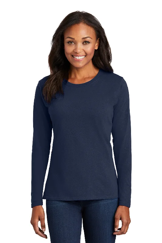 Port & Company Womens Core Long Sleeve Crewneck T-Shirt - Navy Blue