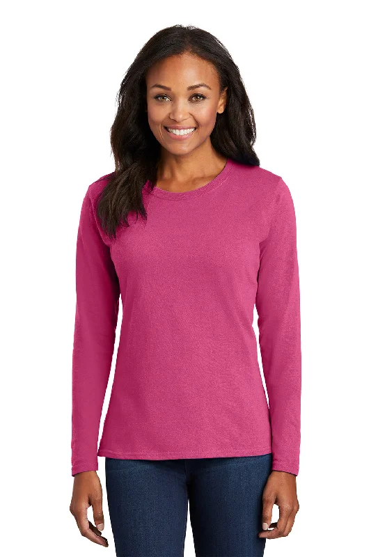 Port & Company Womens Core Long Sleeve Crewneck T-Shirt - Sangria Pink