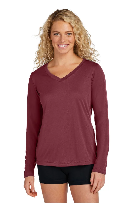 Sport-Tek Womens Competitor Moisture Wicking Long Sleeve V-Neck T-Shirt - Maroon