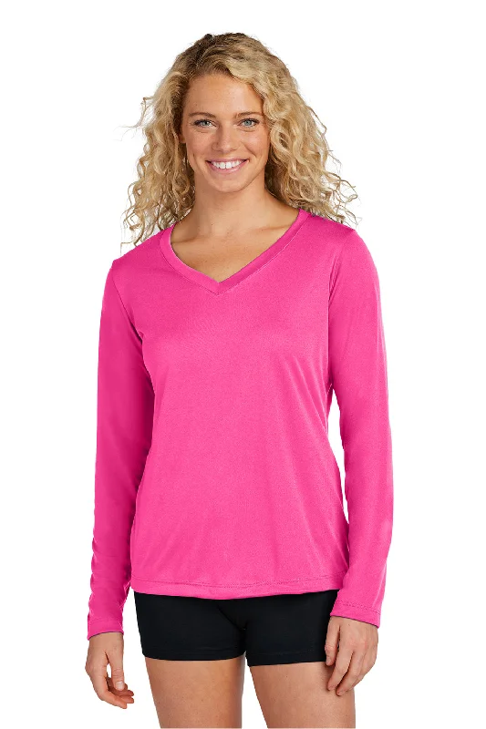 Sport-Tek Womens Competitor Moisture Wicking Long Sleeve V-Neck T-Shirt - Neon Pink