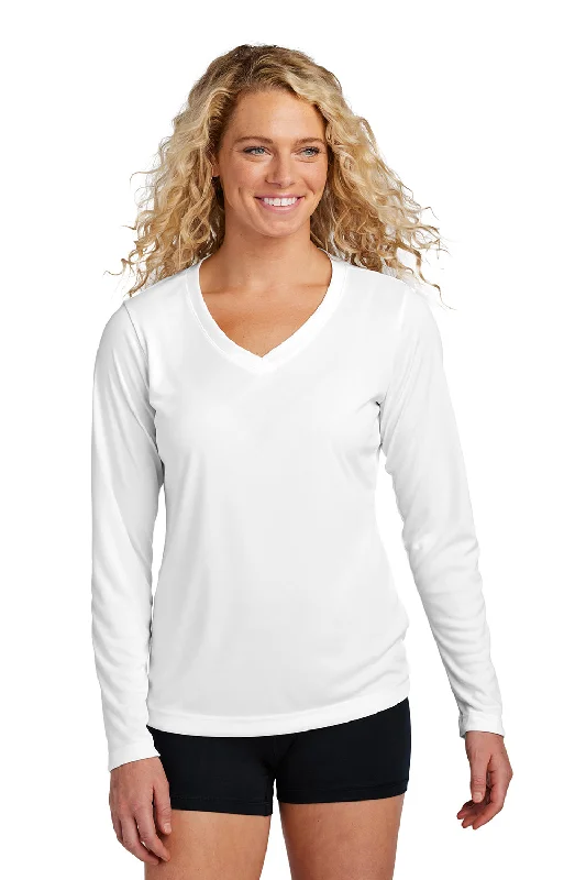 Sport-Tek Womens Competitor Moisture Wicking Long Sleeve V-Neck T-Shirt - White