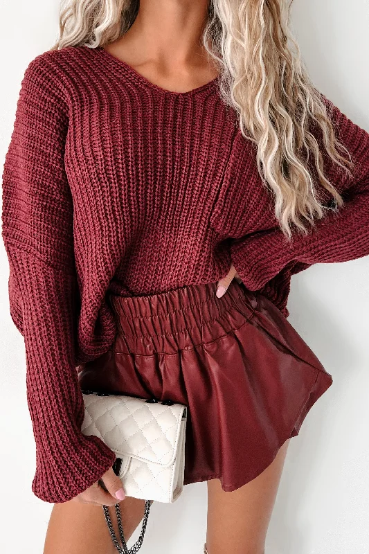 Fall Mixer V-Neck Oversized Sweater (Burgundy)