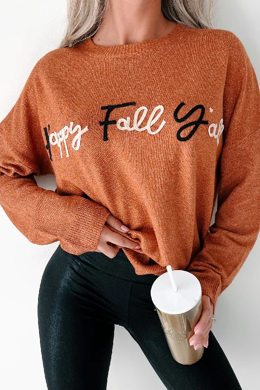 "Happy Fall Y'all" Graphic Sweater (Rust)