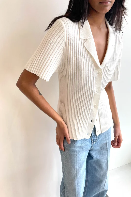 RIBBED BUTTON UP CARDIGAN