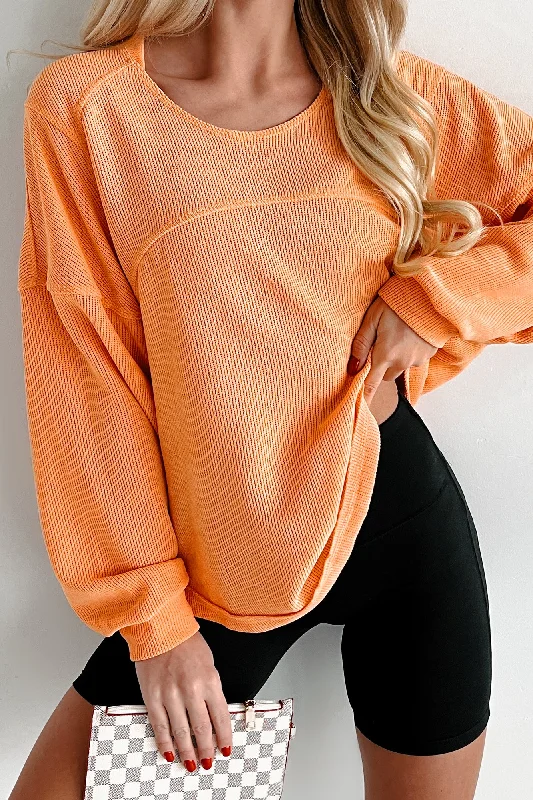 Split Second Decisions Textured Knit Long Sleeve Top (Mango)