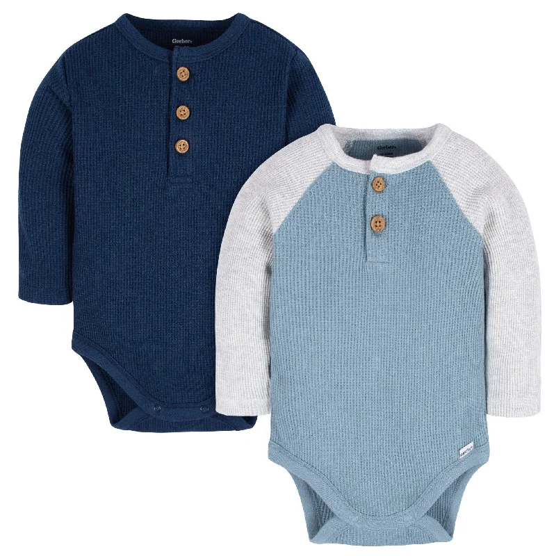 2-Pack Baby Boys Navy & Light Blue Long Sleeve Henley Onesies® Bodysuits