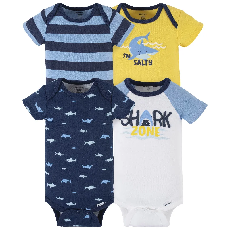 4-Pack Baby Boys Shark Zone Short Sleeve Onesies® Bodysuits