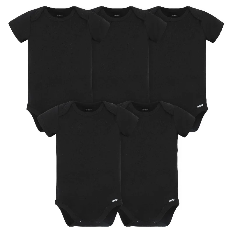 5-Pack Baby Black Premium Short Sleeve Onesies® Bodysuits