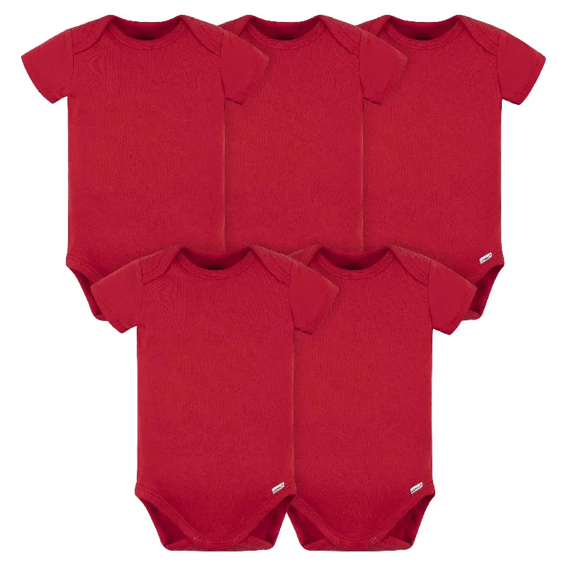 5-Pack Baby Red Premium Short Sleeve Onesies® Bodysuits