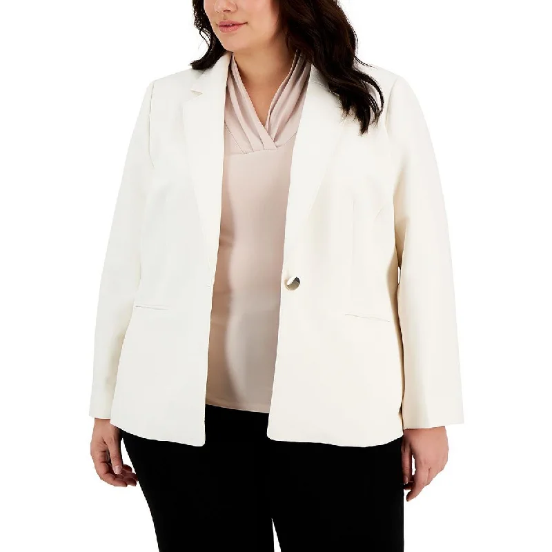 Anne Klein Womens Plus Solid Crepe One-Button Blazer