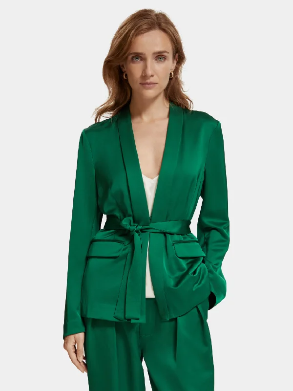 Belted satin blazer