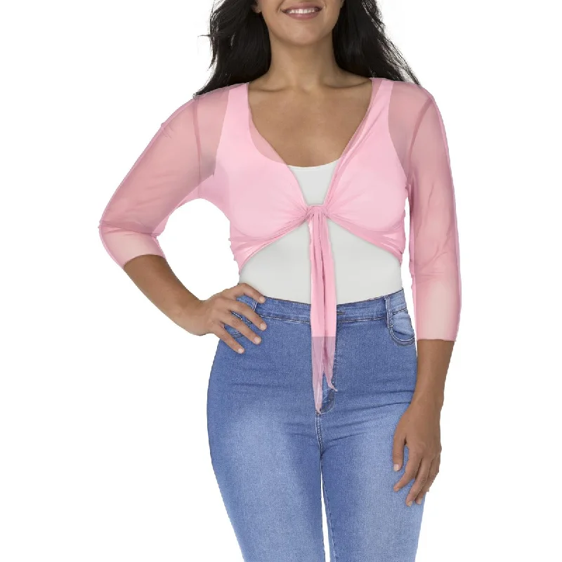 Connected Apparel Womens Petites Mesh Tie Front Bolero