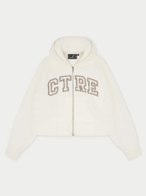 CTRE CROPPED ZIP THROUGH HOODIE - OFF WHITE