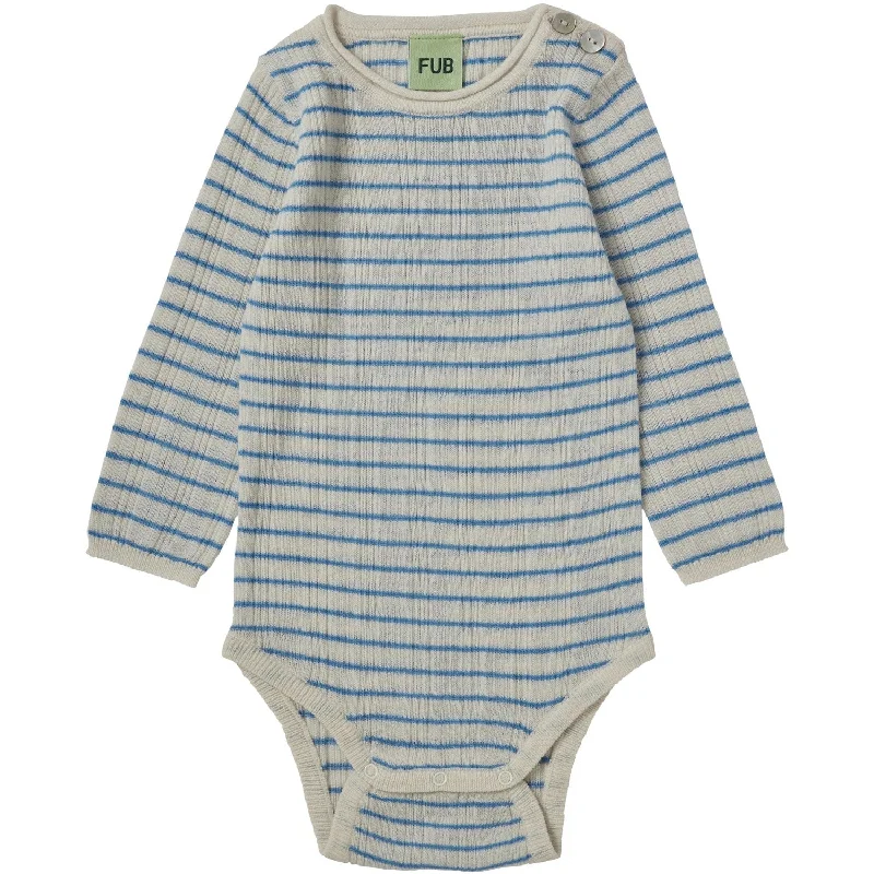 FUB Ecru/Deep Sky Baby Rib Bodysuit Ls