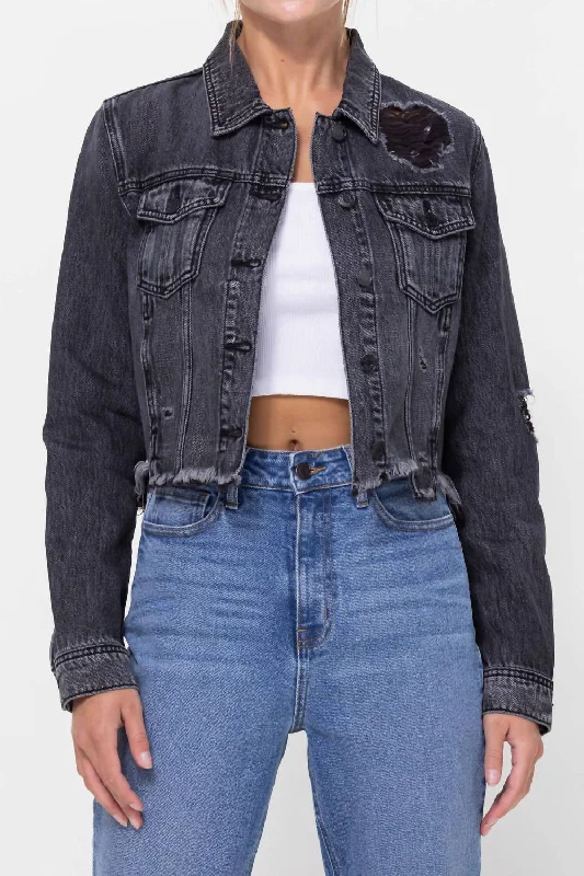 Katrina Destroyed Fitted Denim Jacket In Black Acid