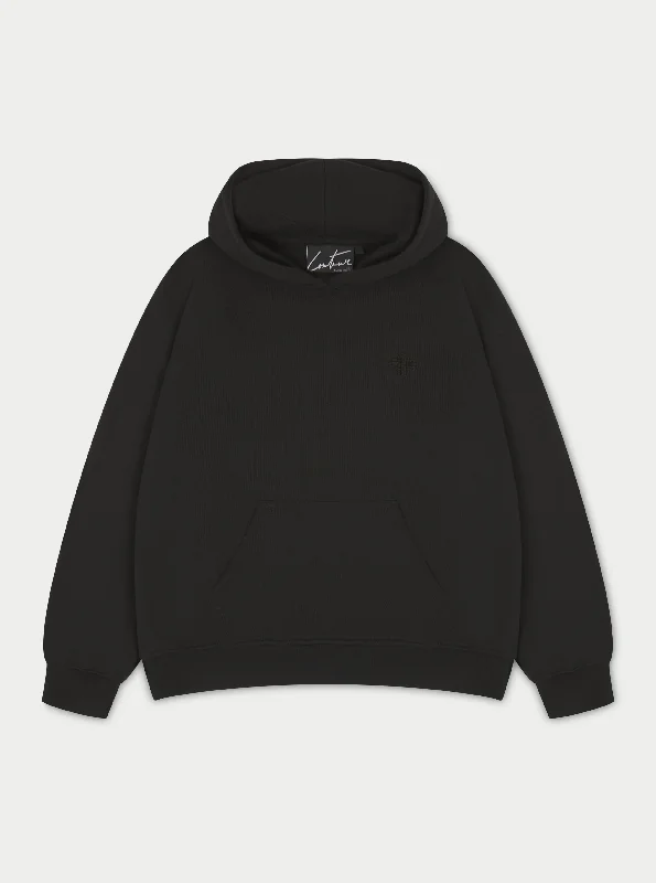 OUTLINE EMBLEM RELAXED HOODIE - BLACK