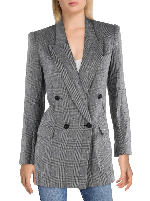 Penelope Womens Woven Metallic One-Button Blazer