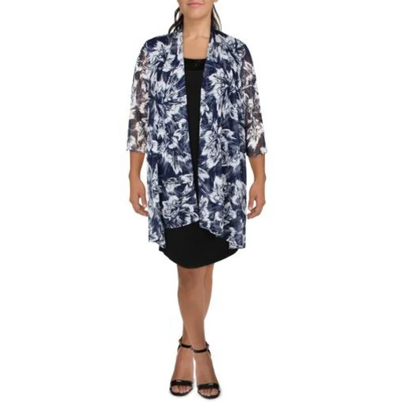 R&M Richards Womens Mesh Printed Duster Blazer