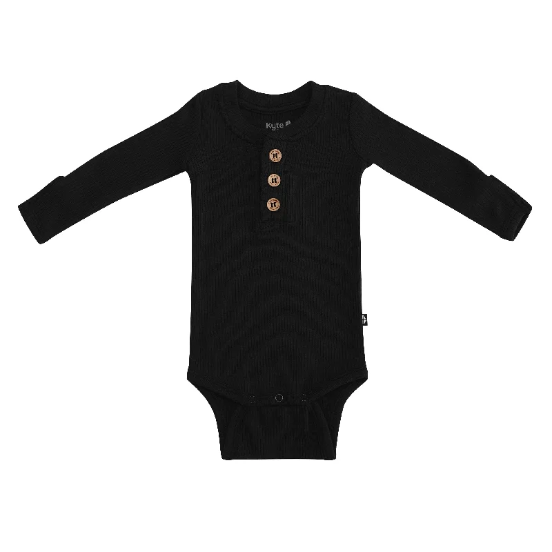 Ribbed Long Sleeve Henley Bodysuit in Midnight