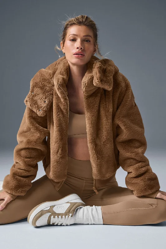 Faux Fur Foxy Jacket - Toasted Almond