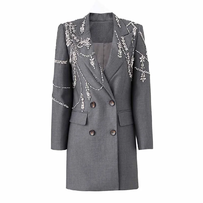 Women Grey Crystal Embellished Blazer Dress Formal Dress