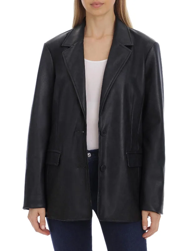 Womens Faux Leather Cold Weather Shirt Jacket