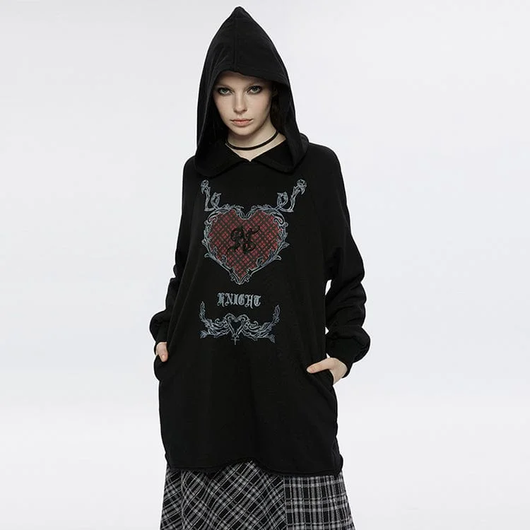 Women's Grunge Heart Printed Long Hoodies