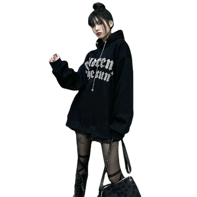 Women's Punk Letter Rhinestone Hooodies