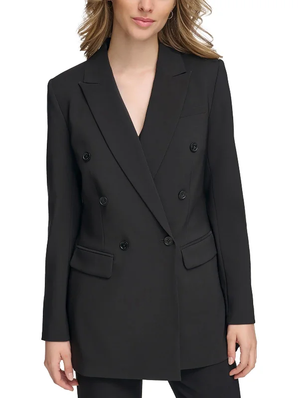 Womens Solid Ponte Double-Breasted Blazer