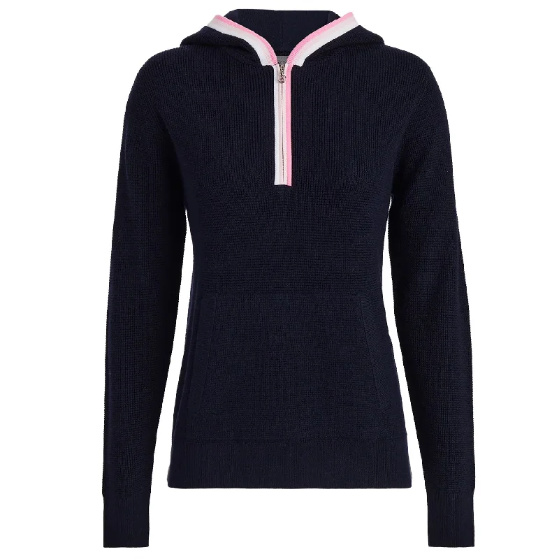 Womens Waffle Stitch Merino Hoodie Twilight - AW24