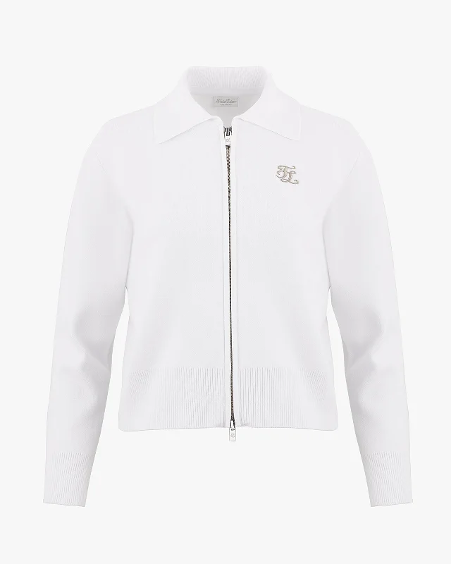 Big Collar Zip-up Cardigan - White