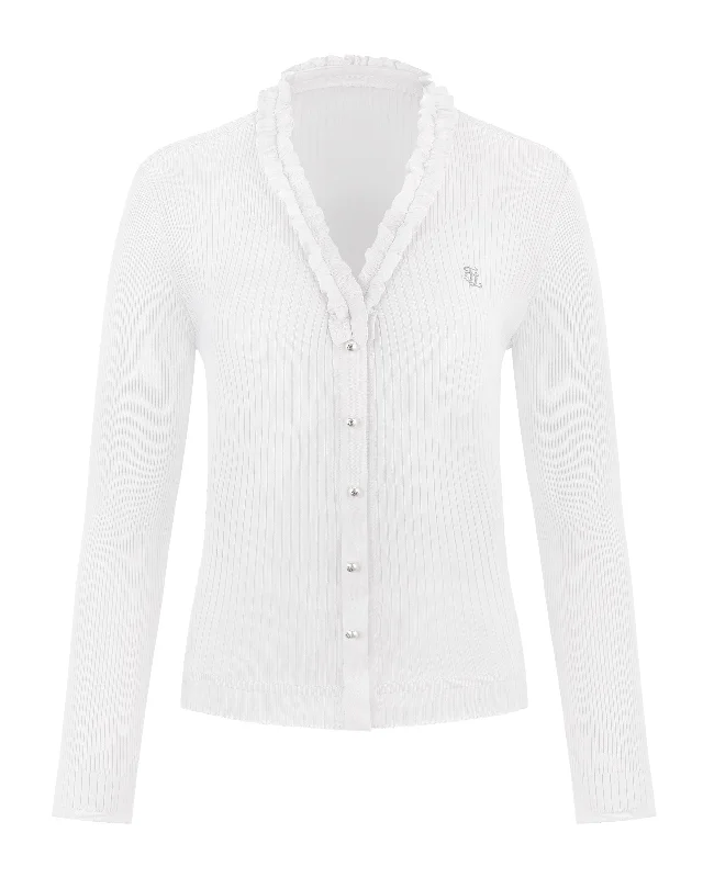 Fair Liar Rib Frill Cardigan - White