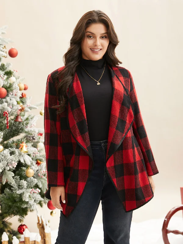 Festive Plaid Curved Hem Cardigan