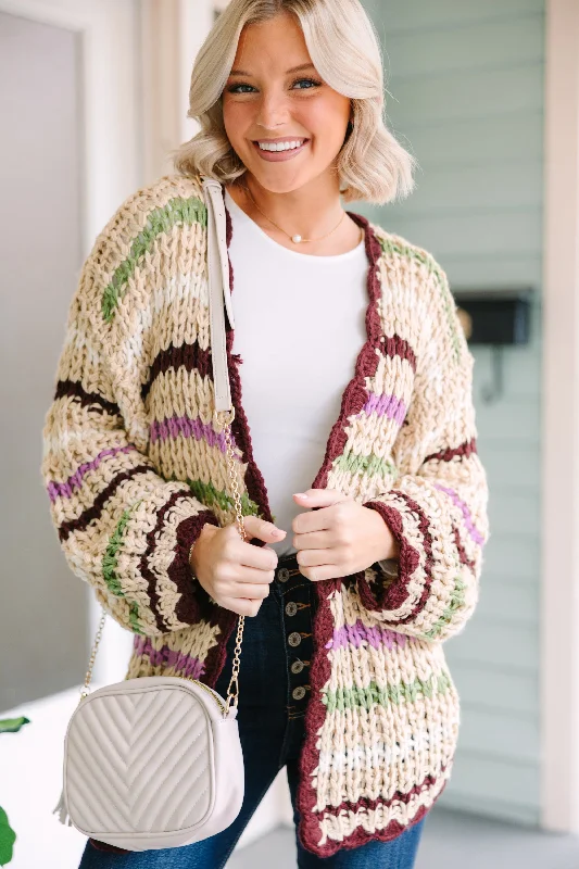 Open To Love Taupe Brown Striped Cardigan