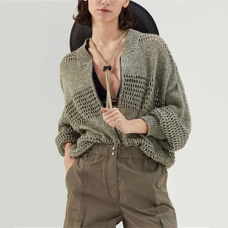 Stylish Sequin-Embellished Linen Cardigan