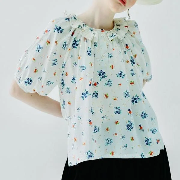 Summer Floral Casual Short Shirt with Peter Pan Collar for Women