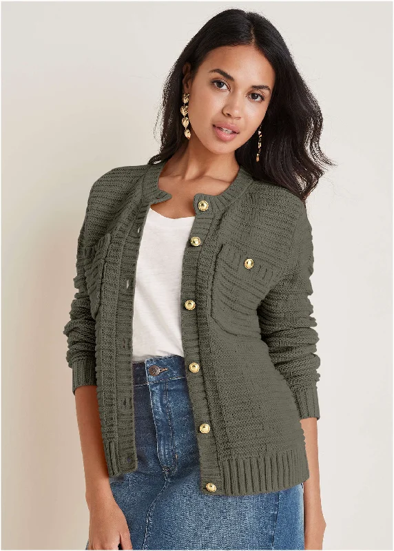 Button Detail Cardigan - Olive