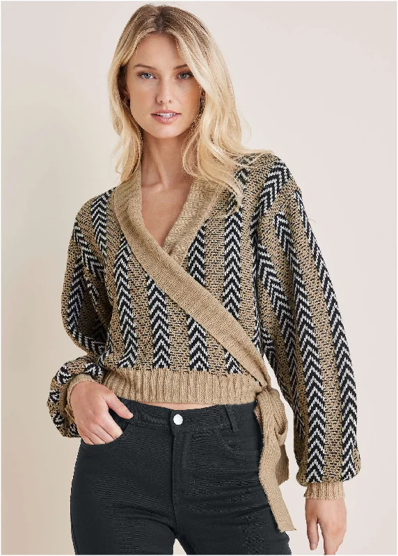 Wrap Cardigan - Tan Combo