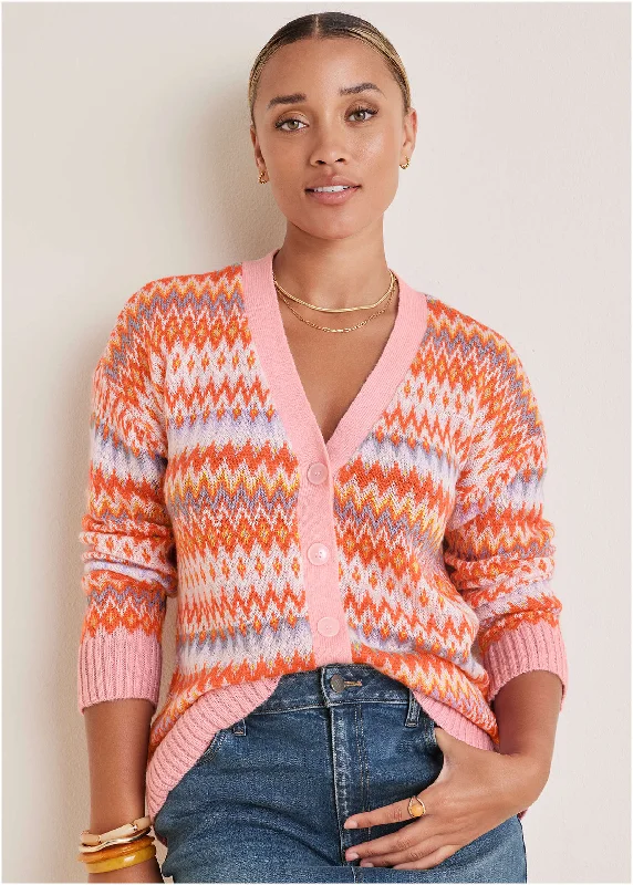 Fair Isle Cardigan - Peach Dust