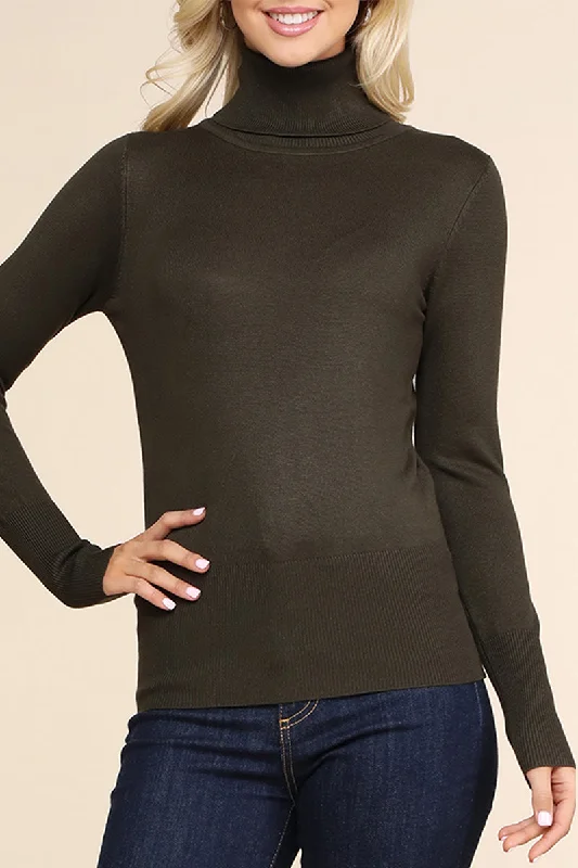 WOMEN'S STRETCH KNIT TURTLE NECK LONG SLEEVE PULLOVER SWEATER