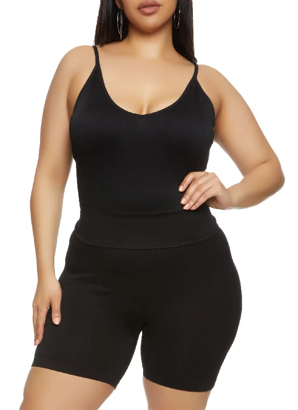 Plus Size Rib Knit Seamless Cami Top