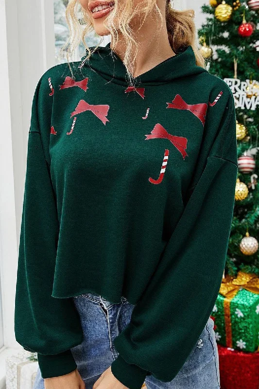 WOMEN CHRISTMAS PRINTED SHORT HOODIE PULLOVER