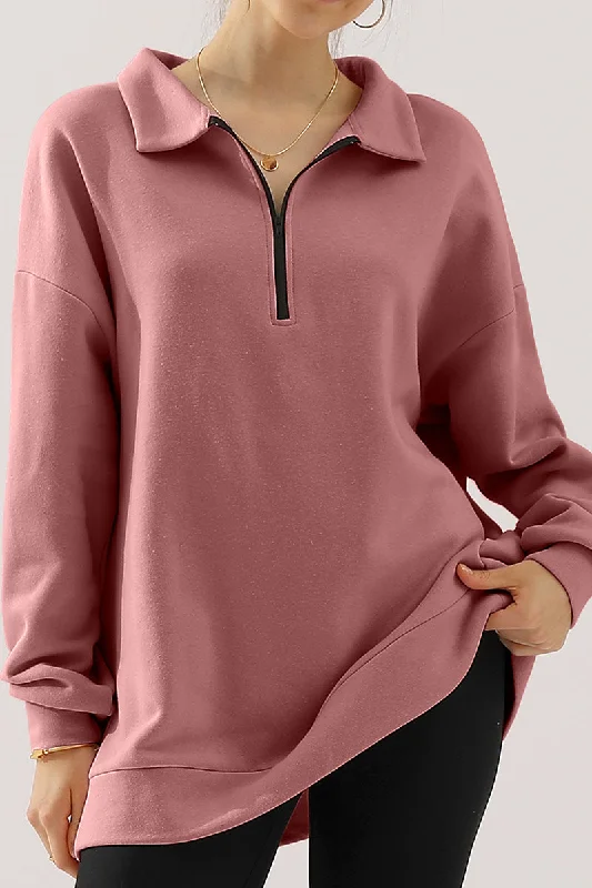 WOMENS OVERSIZED HALF ZIP PULLOVER LONG SLEEVE SWEATSHIRT QUARTER ZIP HOODIE SWEATER