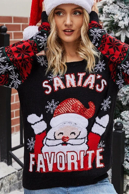 WOMEN CHRISTMAS SANTA PRINTED PULLOVER