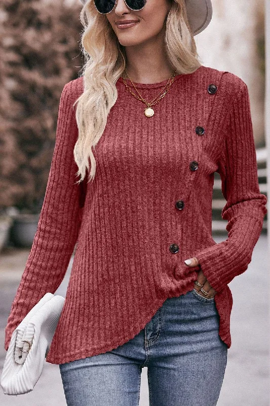 ROUND NECK BUTTON FITTING CORDUROY PULLOVER