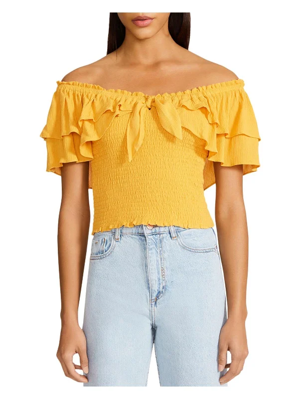 Did I Flutter Womens Smocked Ruffled Pullover Top